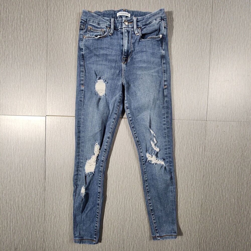 Good American Good Waist Distressed Skinny Jeans Style GAGW103 Women’s Size 0